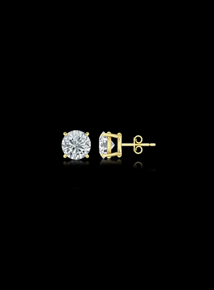 4 Prong Basket-18K Yellow Gold-Natural Diamond Studs-Push Back-Round 1.00 Ct TW